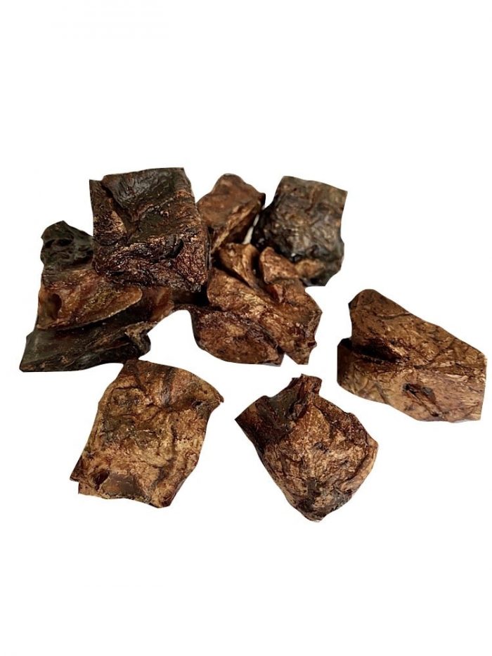 Photograph of a Drool Pet Co. dehydrated Kangaroo Lung Puff Cubes on a white background.