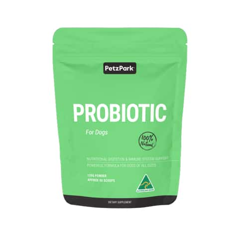 probiotic supplement for dogs powder in green packaging